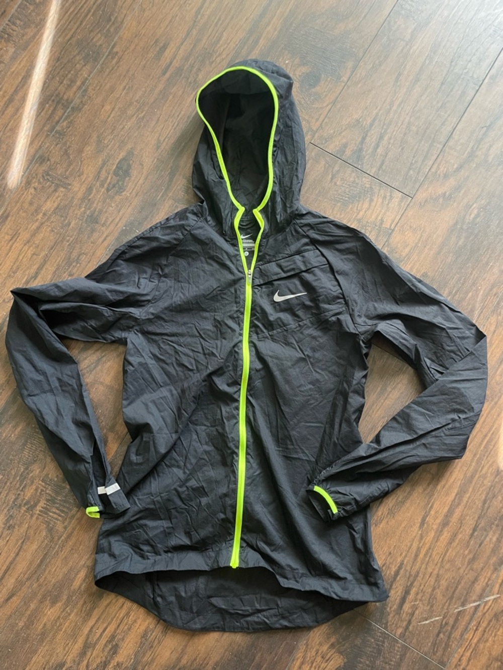 Nike Black Hooded Jacket with Neon Green Trim